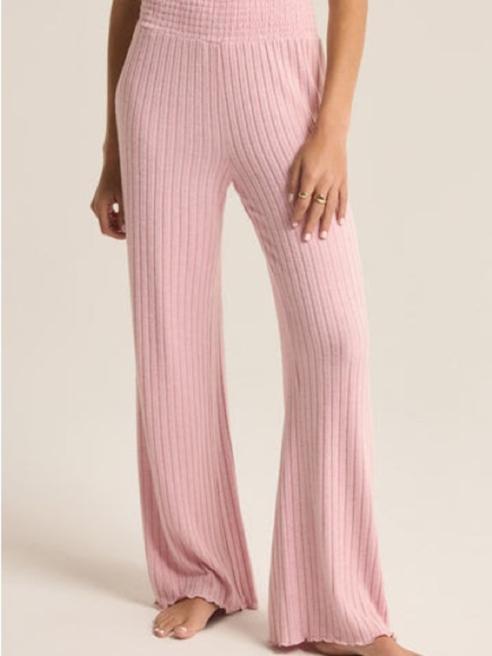 Z Supply Pink Ribbed Wide-Leg Knit Pants